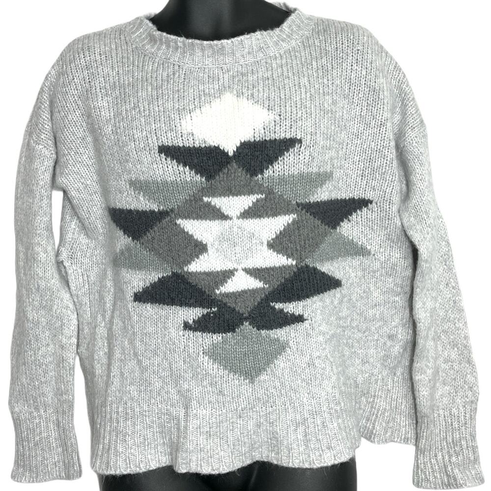 Aerie Sweater Size M Gray Knit Preppy Side Slits Wool Blend Aztec Preppy